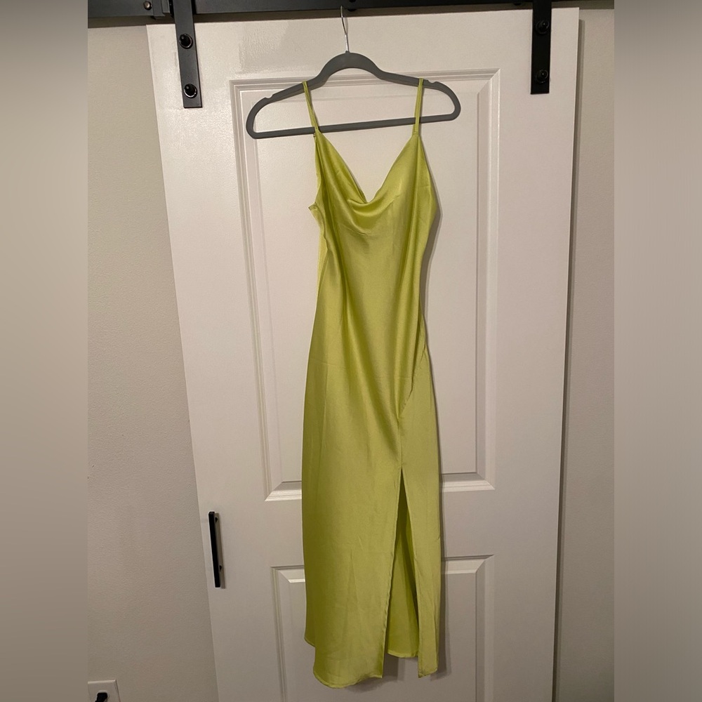 Lime Slip Maxi Dress with Side Slit